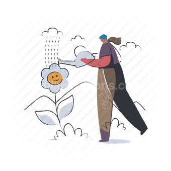 gardening, watering, cloud, flower, man